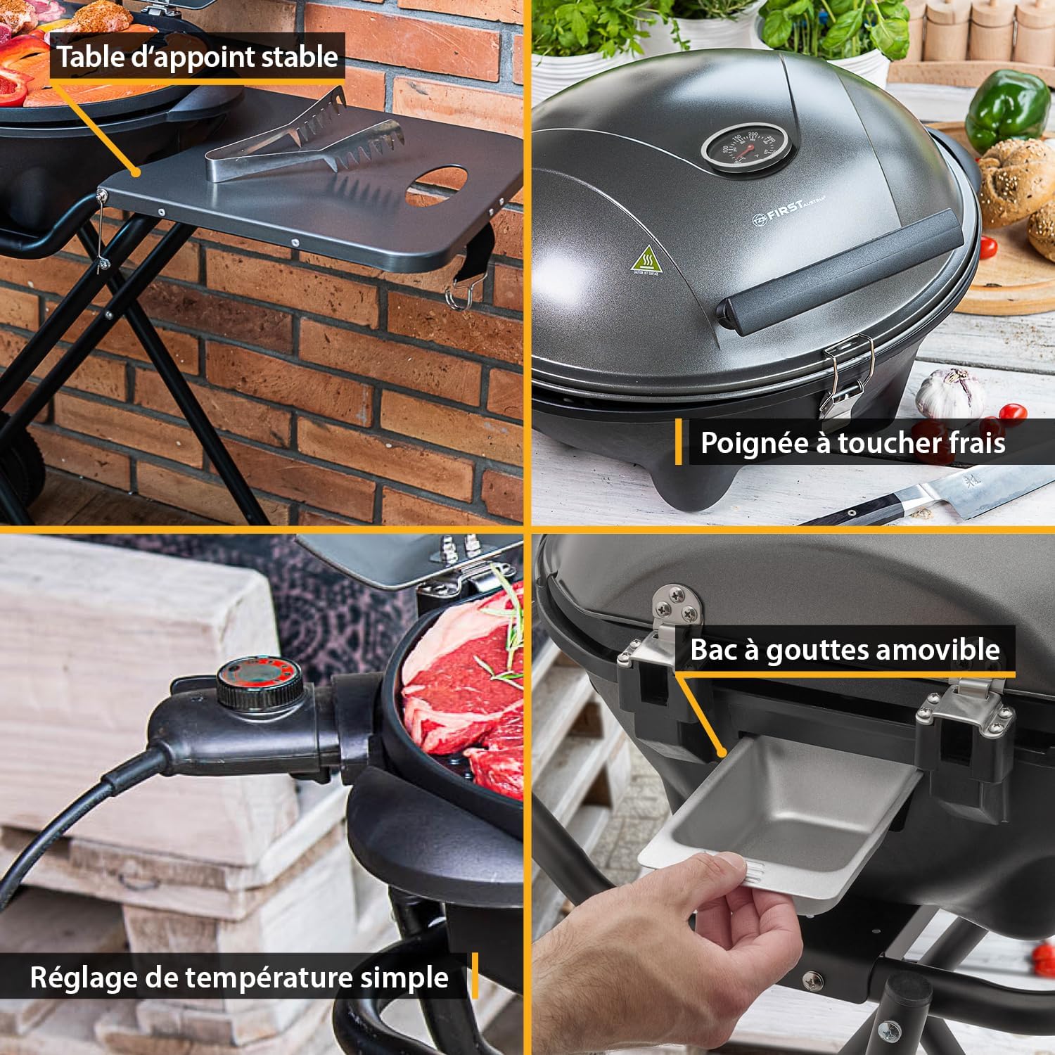 TZS First Austria - Barbecue 2-en-1 pliable 2400W, couvercle, chariot, thermomètre - TZSFA5350-6