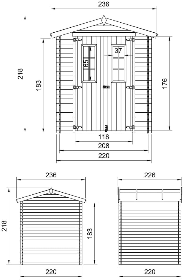 TIMBELA - abri jardin bois M369C - 236x226x218 cm - 4,33 m², stockage, vélos