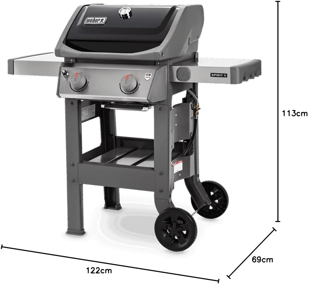 Weber - Spirit II E-210 - 51x46 cm - Barbecue gaz 2 brûleurs, grilles GBS, GS4, tablettes noir/argent