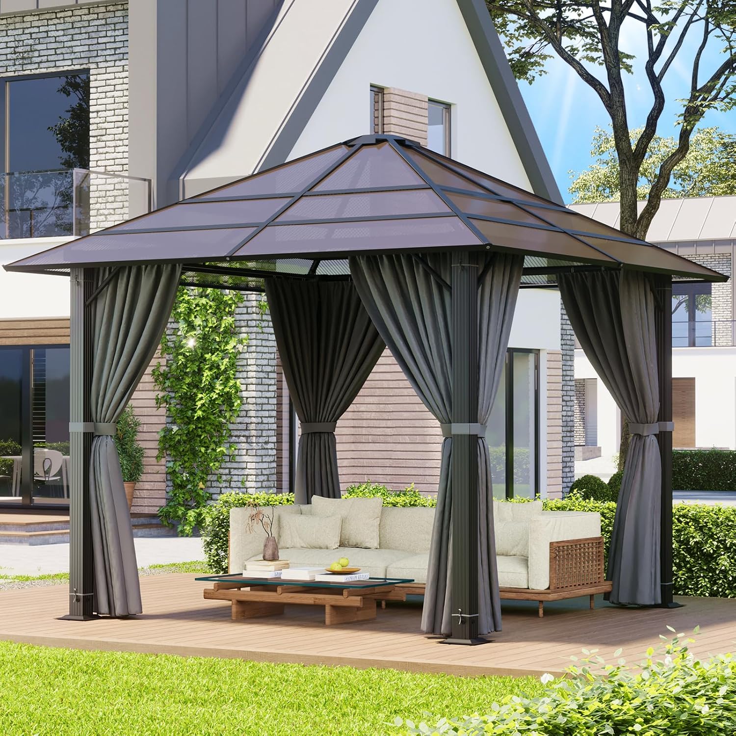 JUMMICO - pergola extérieure - 3x3m - aluminium robuste, toit anti-UV