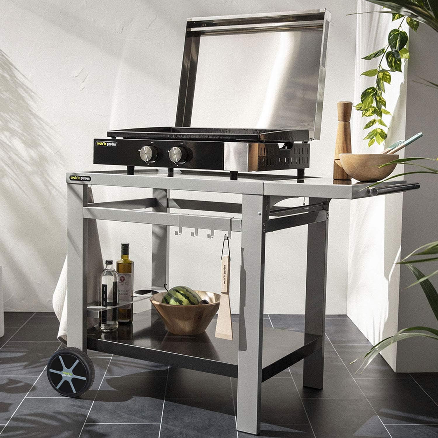 Cook'in Garden - Plancha Finesta - 2 brûleurs fonte - capot, 8-10 pers.