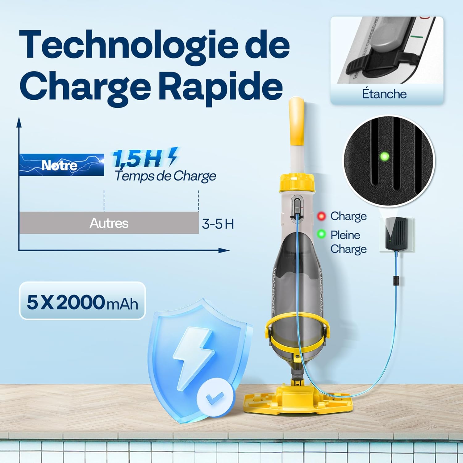VIVOHOME - Aspirateur piscine sans fil - 278cm - 4200L/H, 4 filtres, autonomie 60min