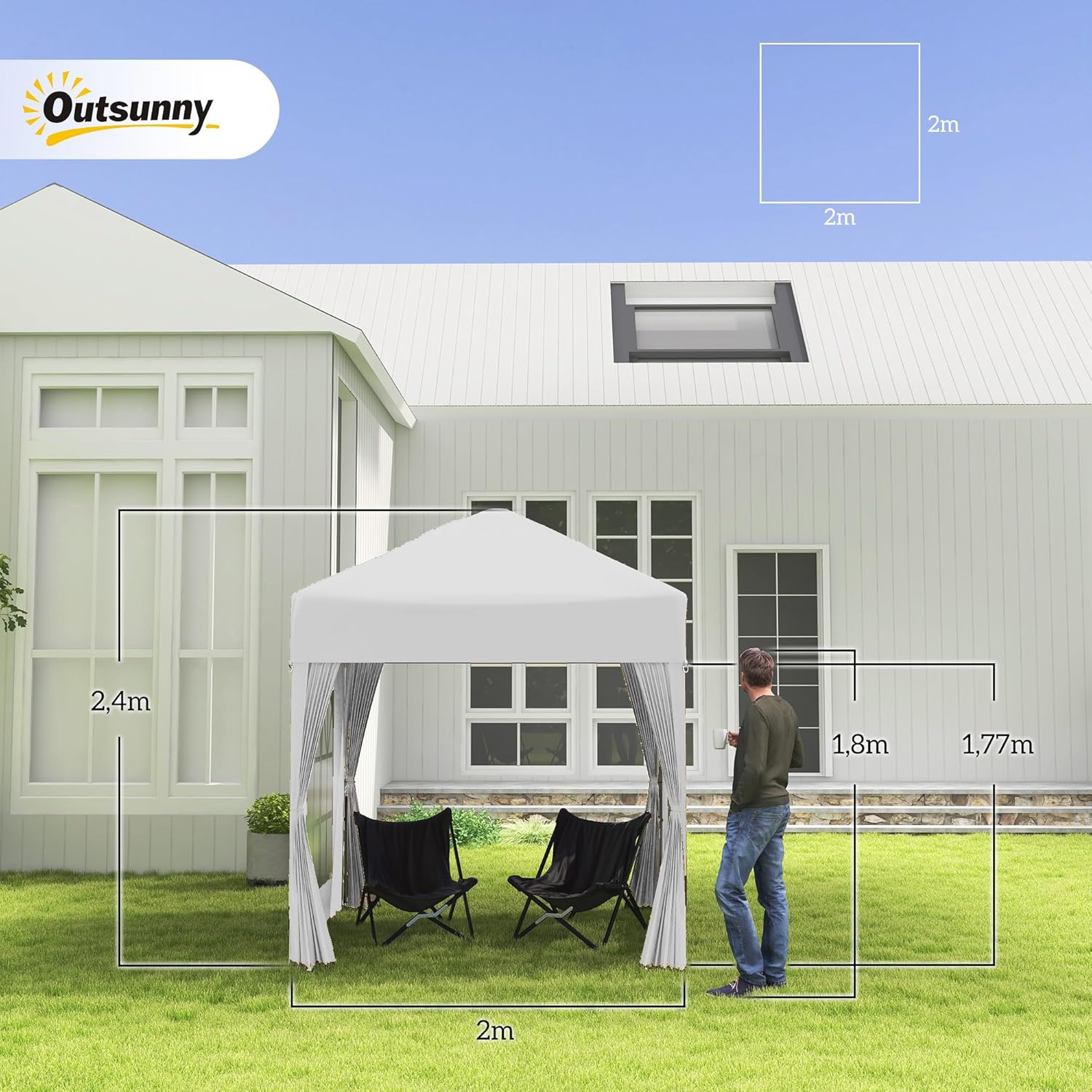 Outsunny - tonnelle pliante réglable - 2x2 m - acier, UV, 4 côtés amovibles