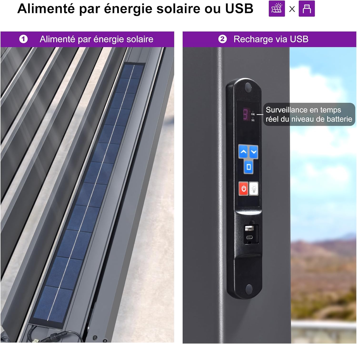 PURPLE LEAF - pergola bioclimatique - 3,5x6,35m - lames LED alu gris