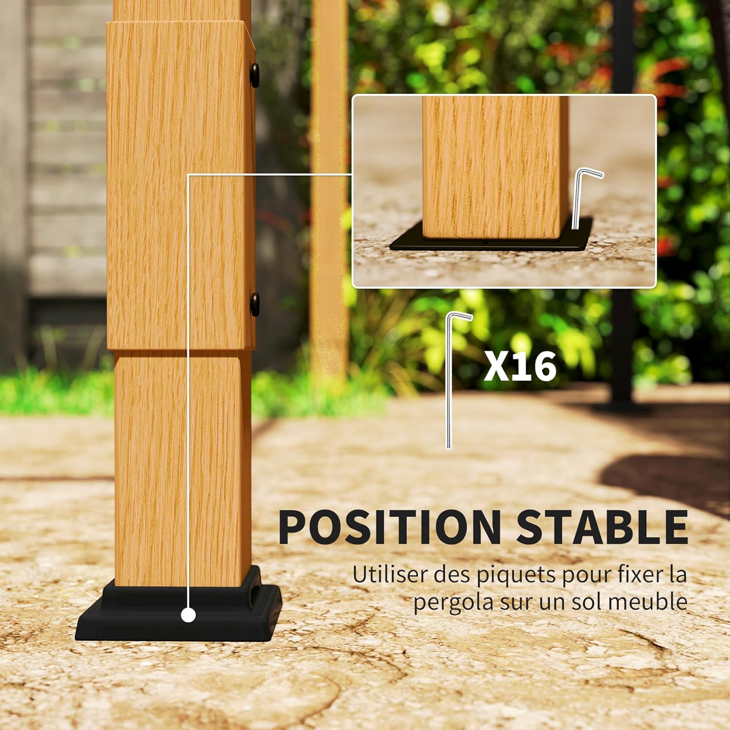 Outsunny - Pergola aluminium série bois naturel - 4x3m - toit rétractable, drainage intégré