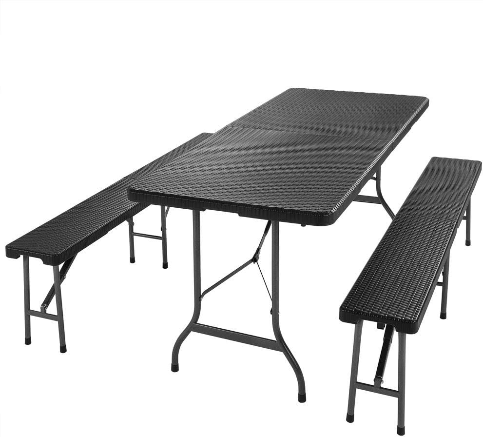 CASARIA - Ensemble table pliante 180cm, 2 bancs, 8 personnes, jardin, terrasse, camping