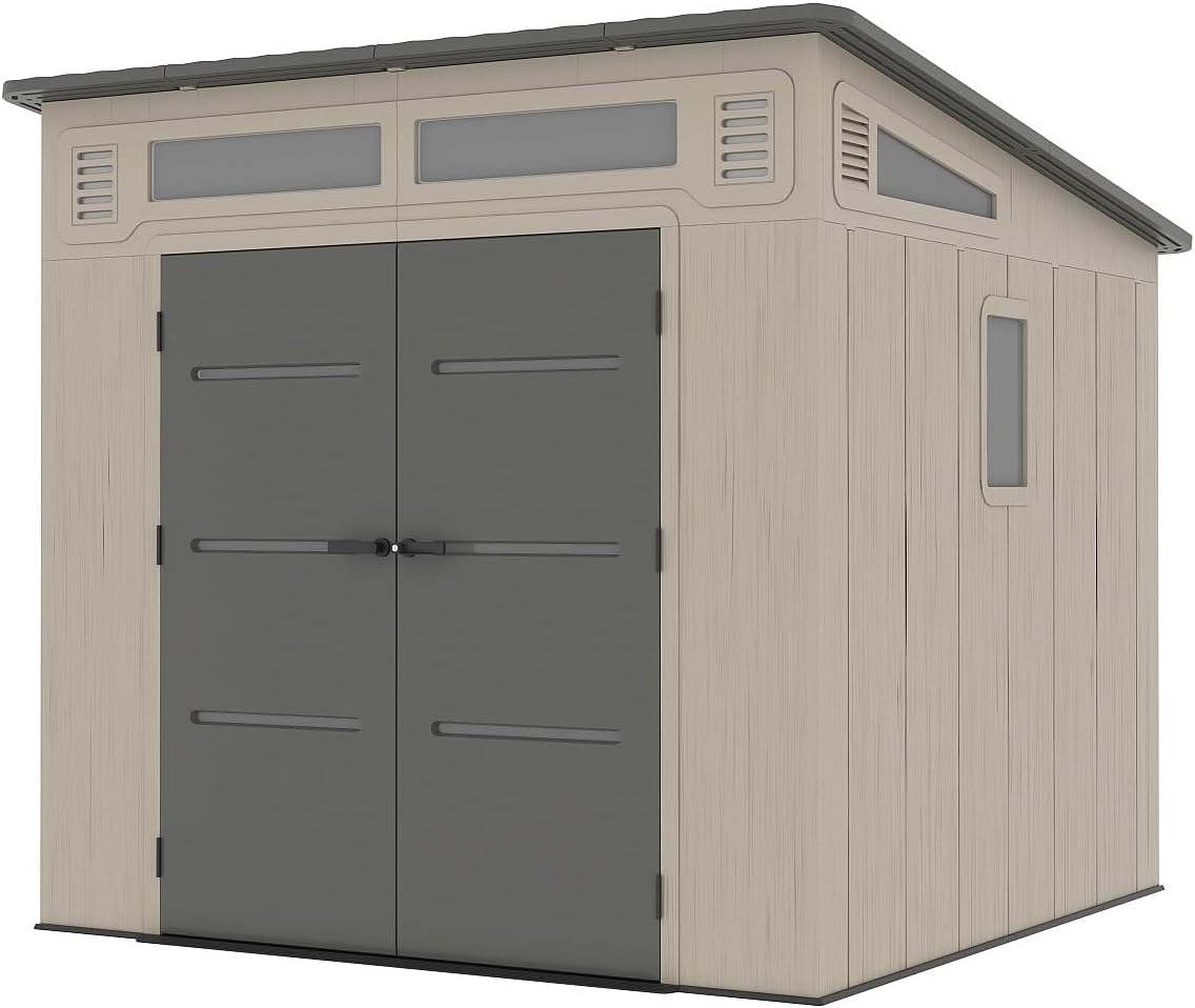 Vente-unique - Abri de jardin résine 6,5m², plancher, beige/gris, ép. 22mm, ANTEVA