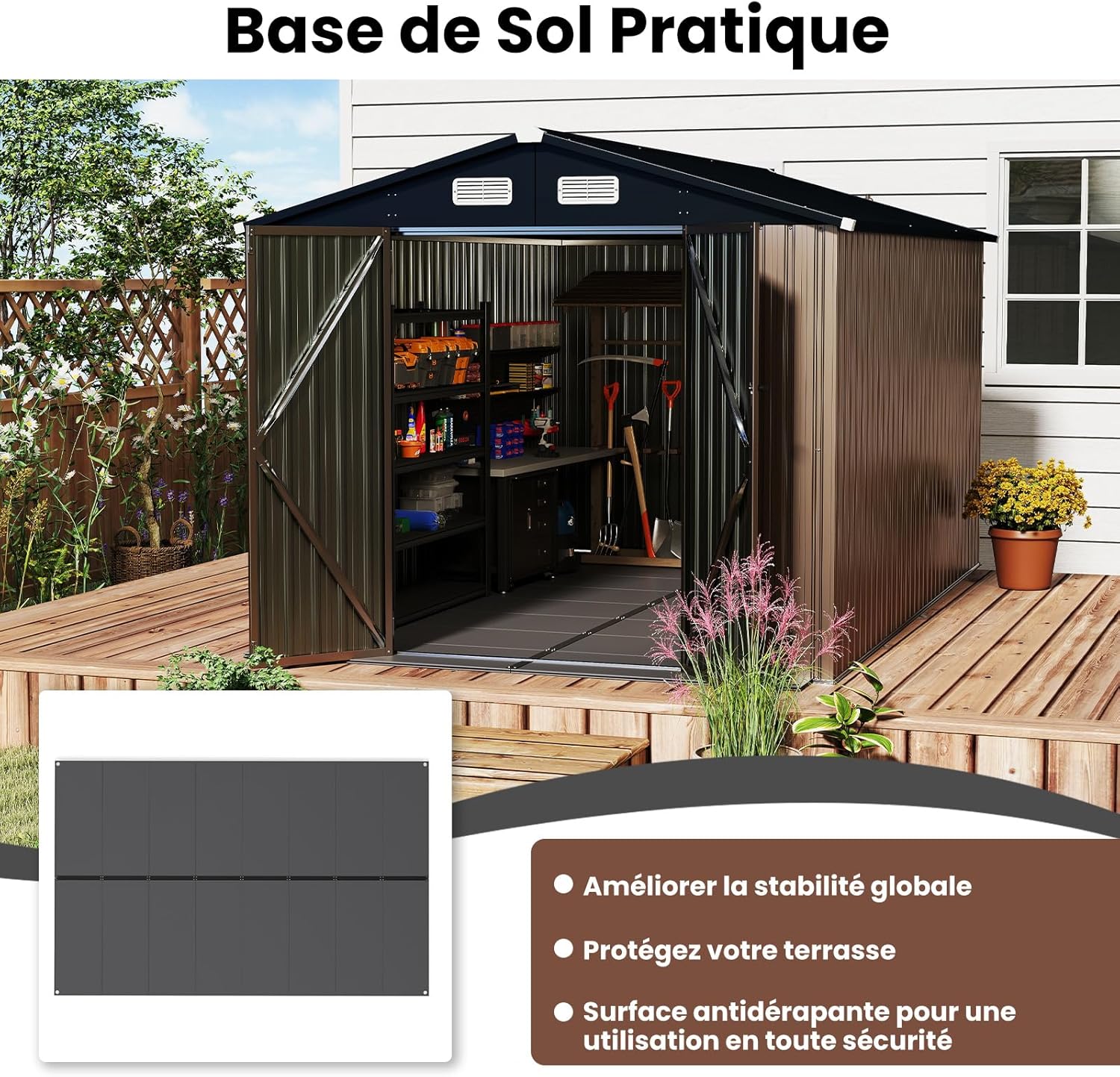 Abri de Jardin, Bandes Renforcées, Revêtement de Sol Extérieur, Montage Facile, 343 x 215 CM