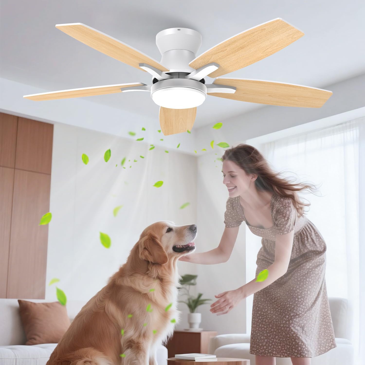 Airwit 106cm Silencieux Ventilateur Plafond avec Lumiere, Double Face Pale Lampe Ventilateur de Plafond LED avec Telecommande et Réversible DC Moteur pour Chambre Salon Cuisine, 6 Vitesses