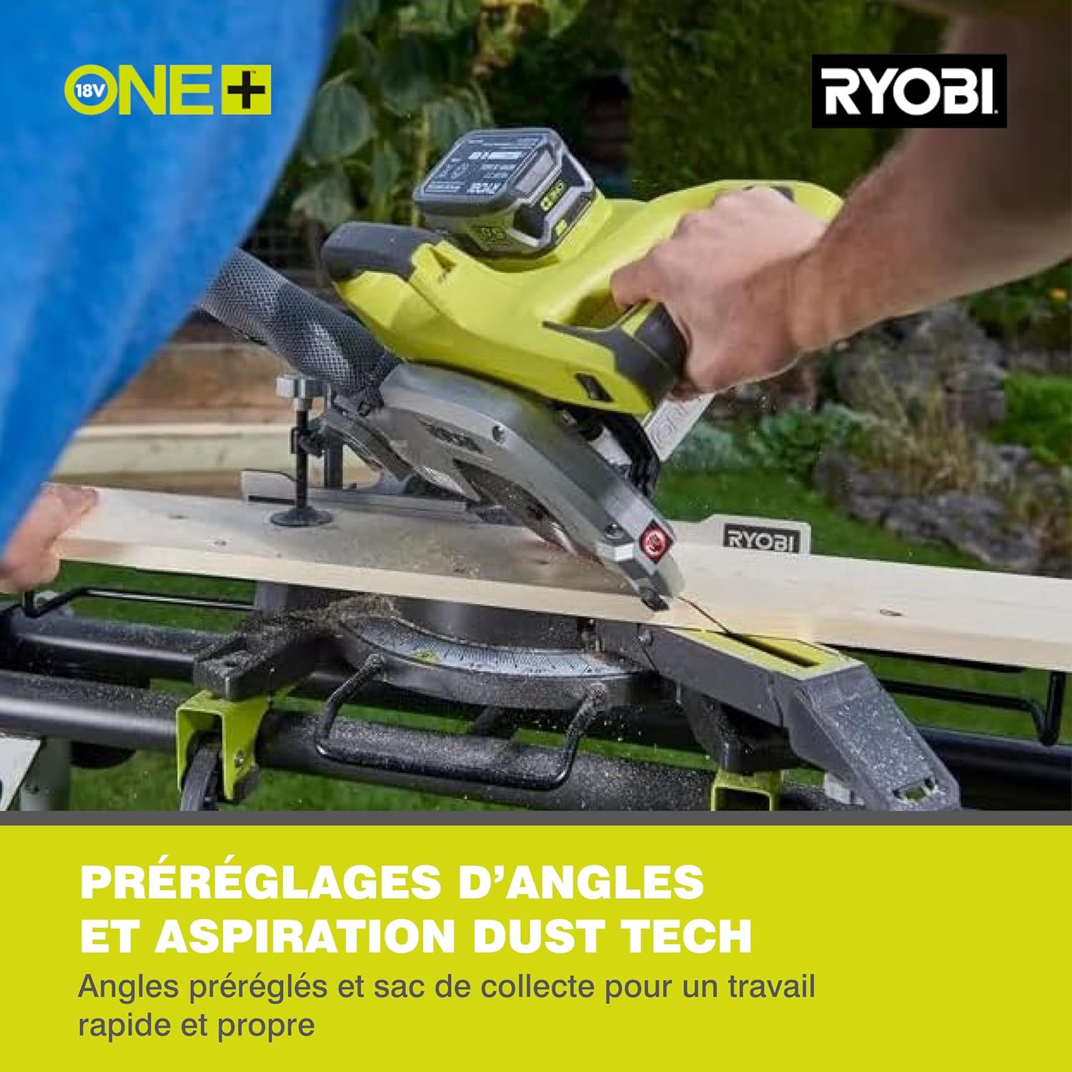RYOBI - Scie à Onglet Radiale Sans Fil 18V ONE+ R18MS216-0 – Lame Ø216 mm 48 dents, Coupe Précise, Guidage Laser, Idéale Bois, Plinthes, Parquets – Batterie Non Incluse