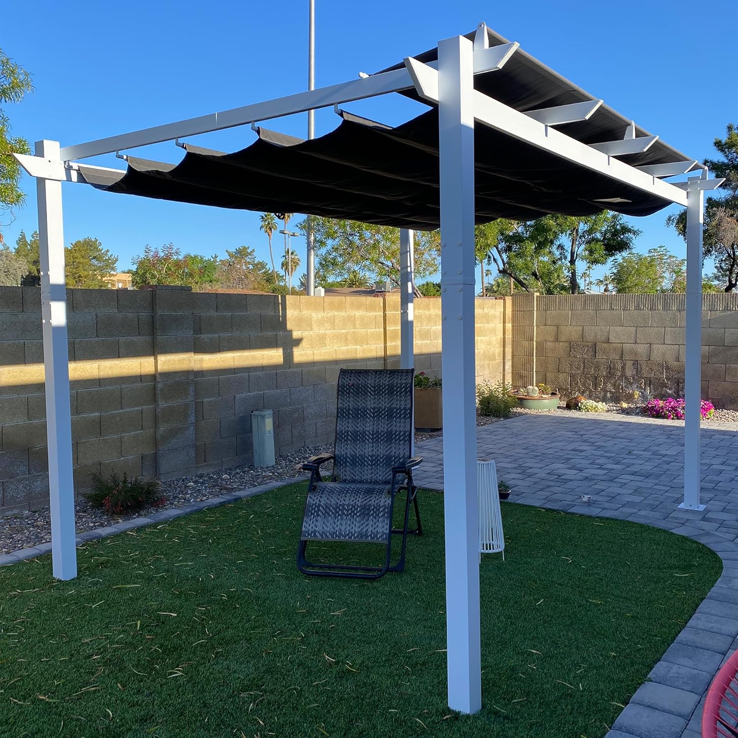 PURPLE LEAF - pergola aluminium série - 4x3m - toit métal blanc, toile rétractable, étanche