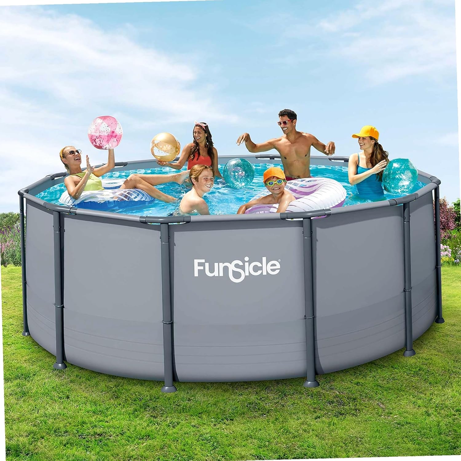 FUNSICLE Piscine Tubulaire Ronde Grise Ø3,66m x h1,22m