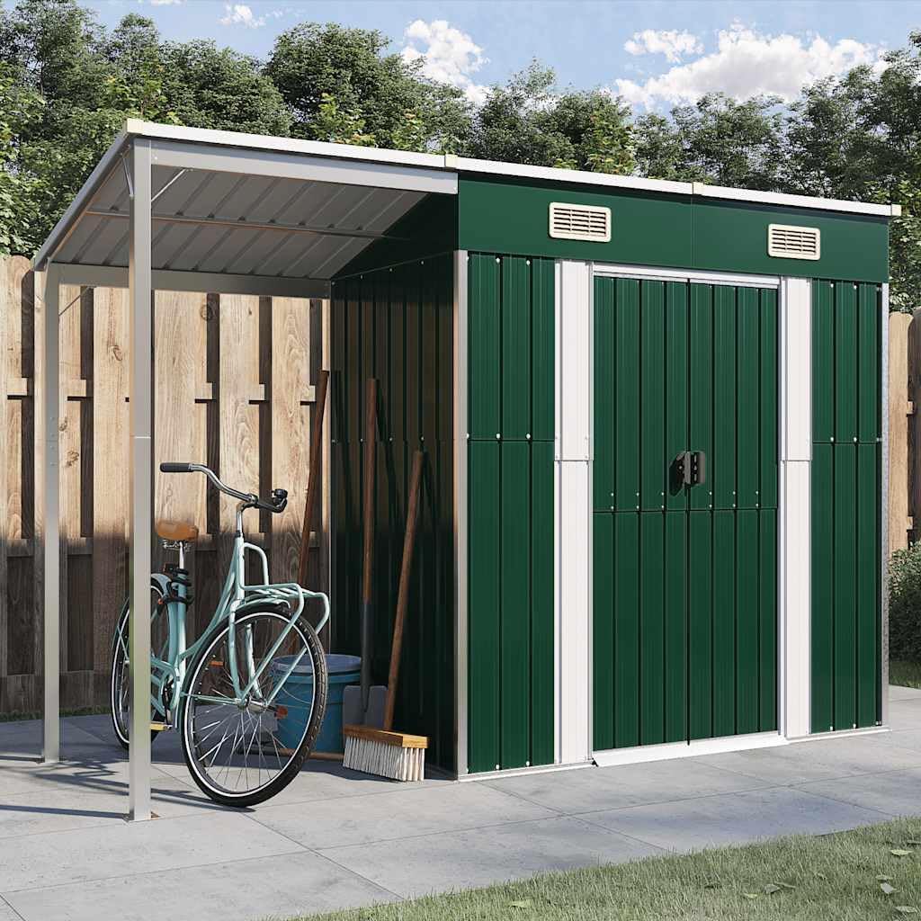 Générique Abri de Jardin avec Toit prolongé Vert 277x107x181 cm Acier, Maison & Jardin, Pelouses & Jardins, Vie en extérieur, Structures extérieures, Cabanes & abris de Jardin, Vert, (Poids 41.56KG)