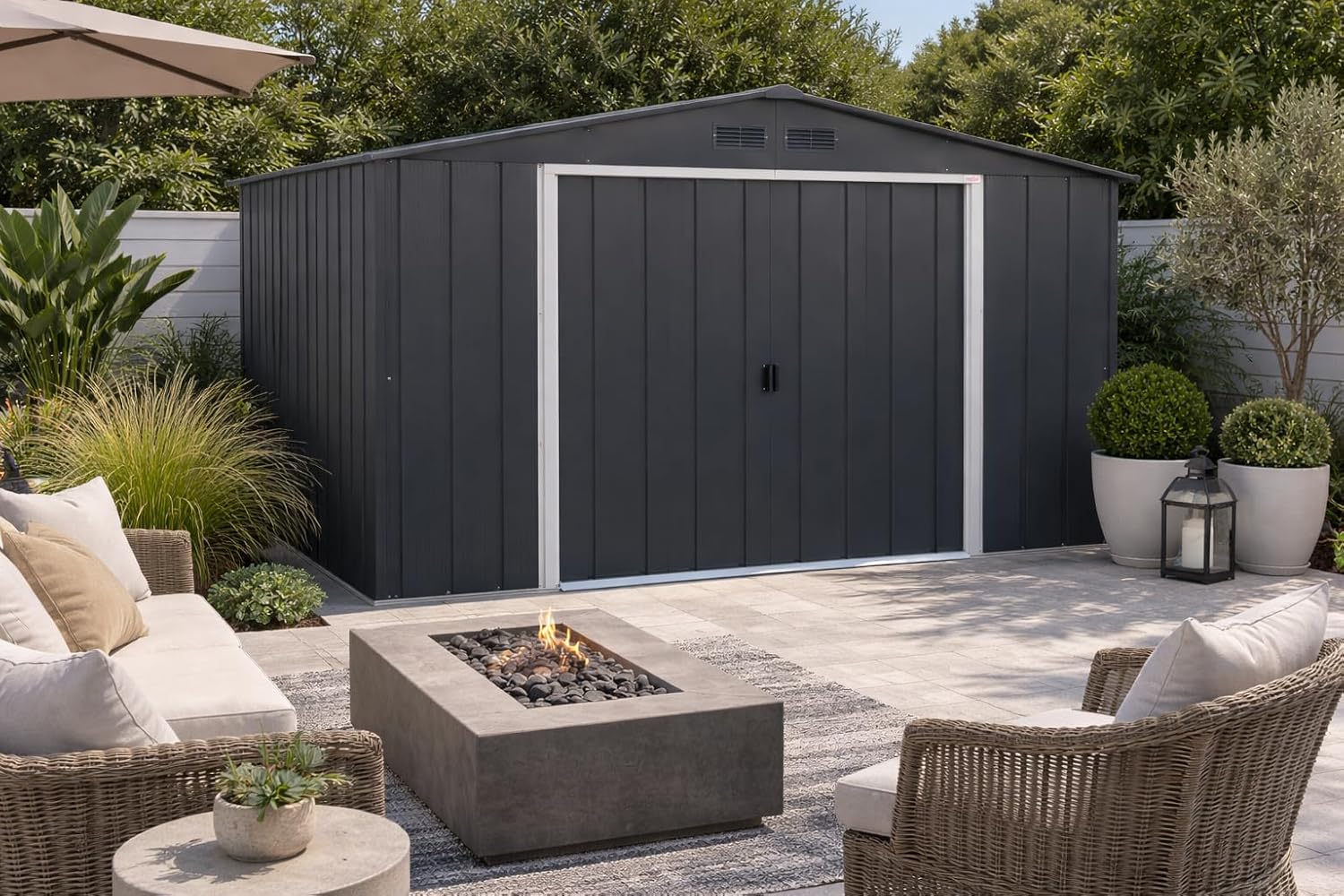 Duramax - ECO série - 10x10 pieds - abri jardin métal galvanisé, toit renforcé, anthracite, sans entretien - ECO10X10