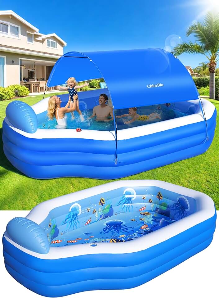 ChlorBlu - piscine gonflable avec auvent, 300x190x55cm, sièges, familiale