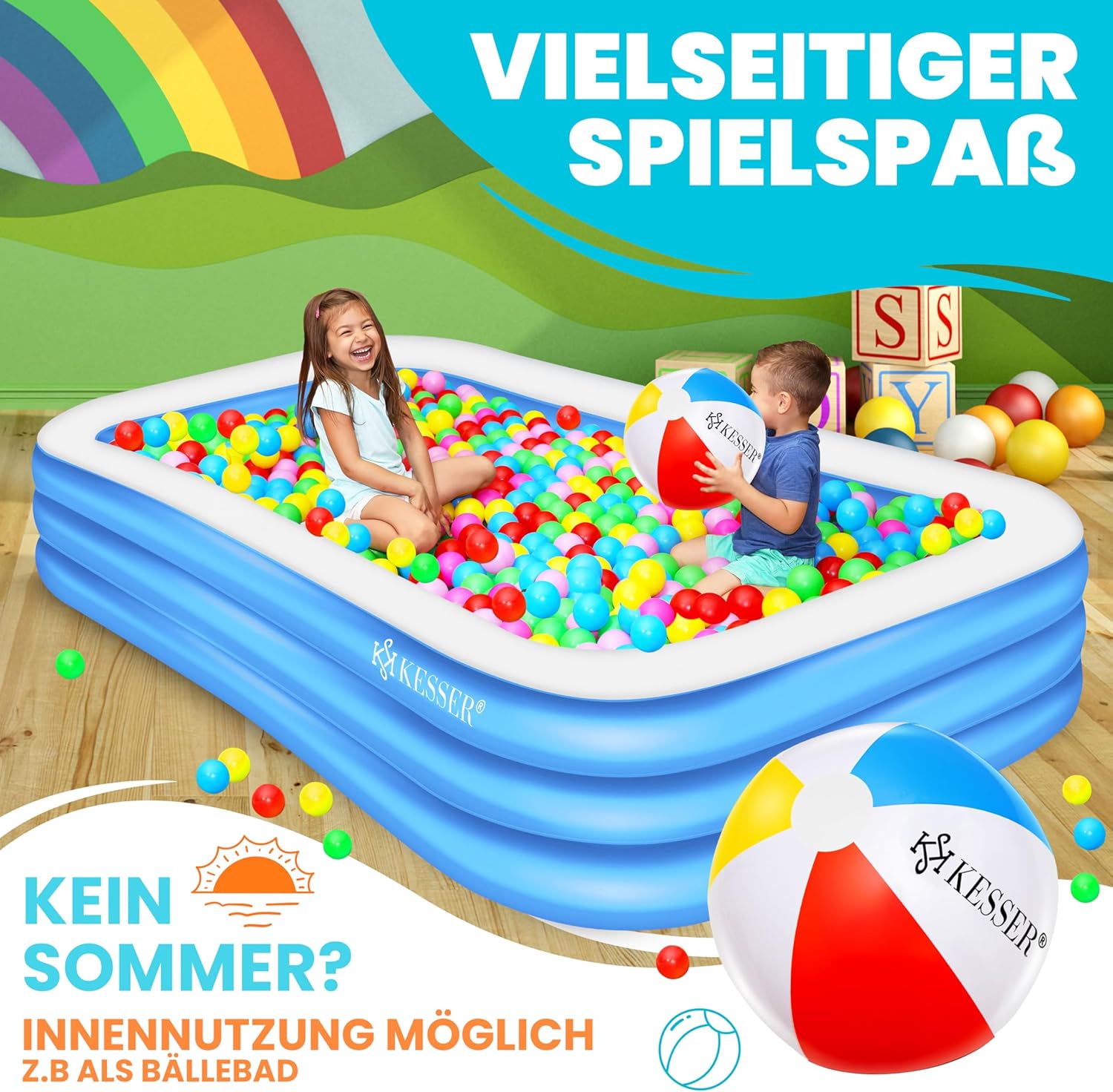 KESSER - Piscine familiale rectangulaire 240x142x56cm, 613L, trous drainage