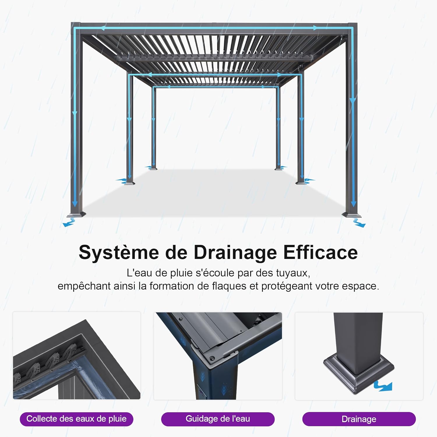 PURPLE LEAF - pergola bioclimatique - 3,5x6,35m - aluminium, lames orientables, résistante intempéries