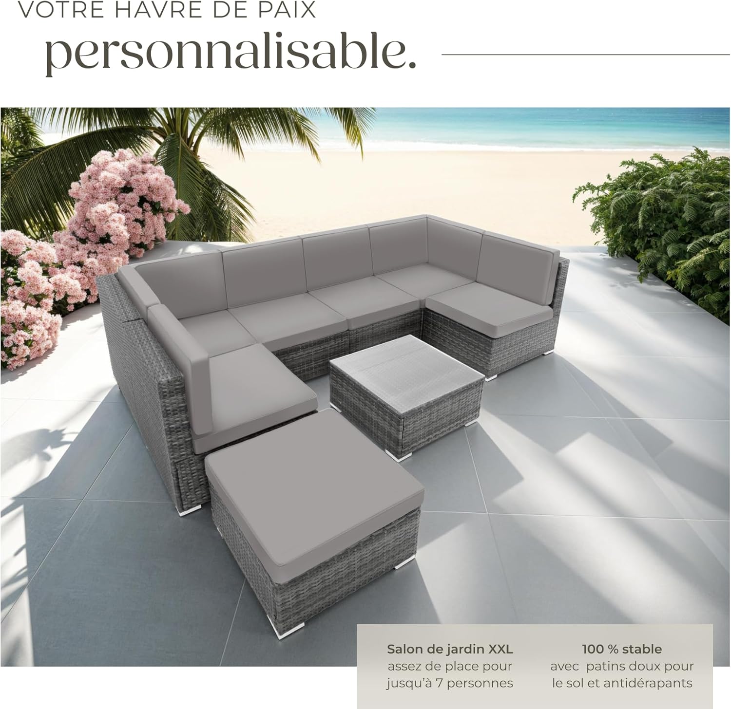 Tectake - Salon de jardin modulable 6 places - rotin, gris, confortable