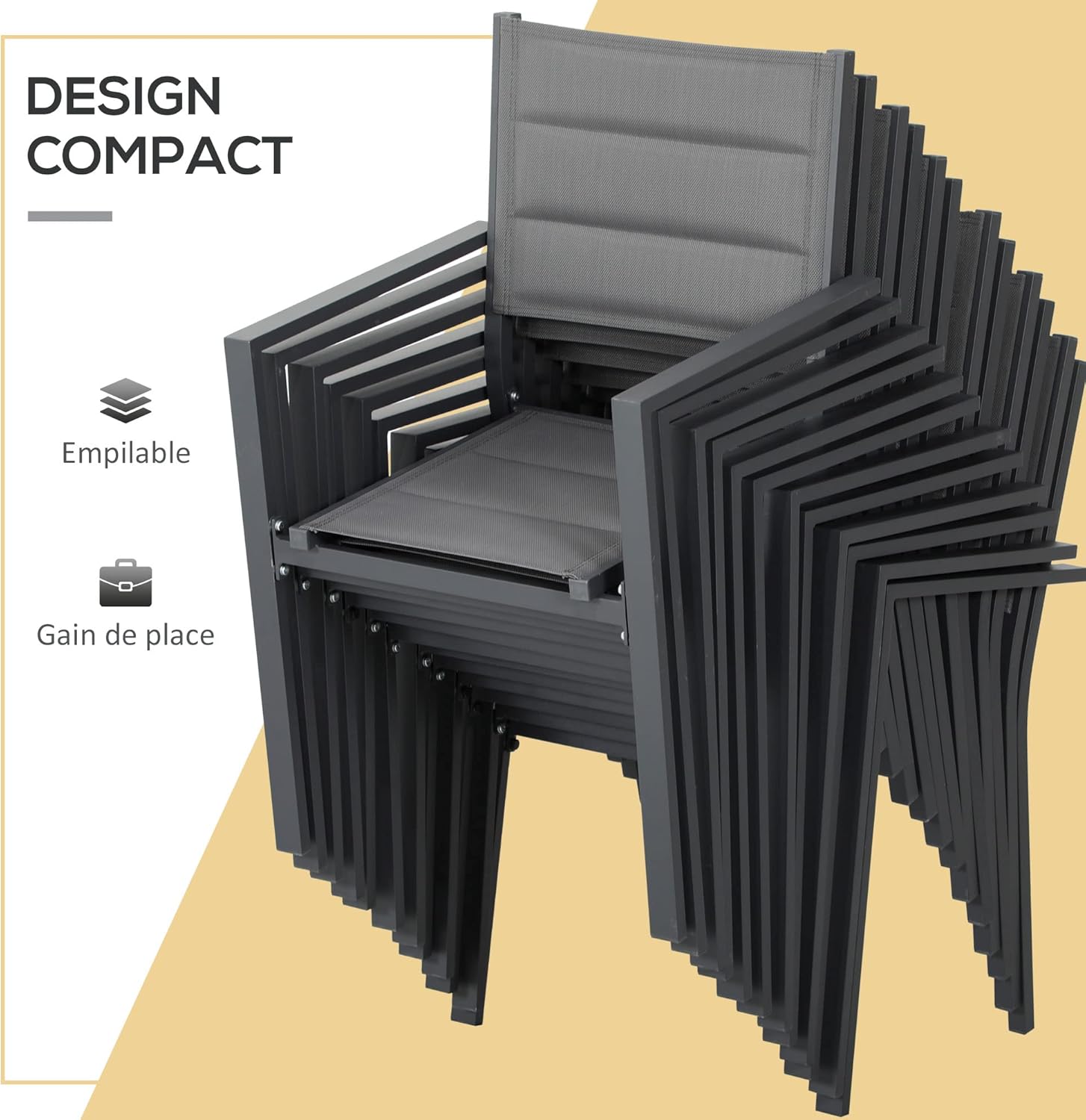 Outsunny - Salon de jardin alu textilène extensible - 200/300x90x75cm - 12 chaises empilables