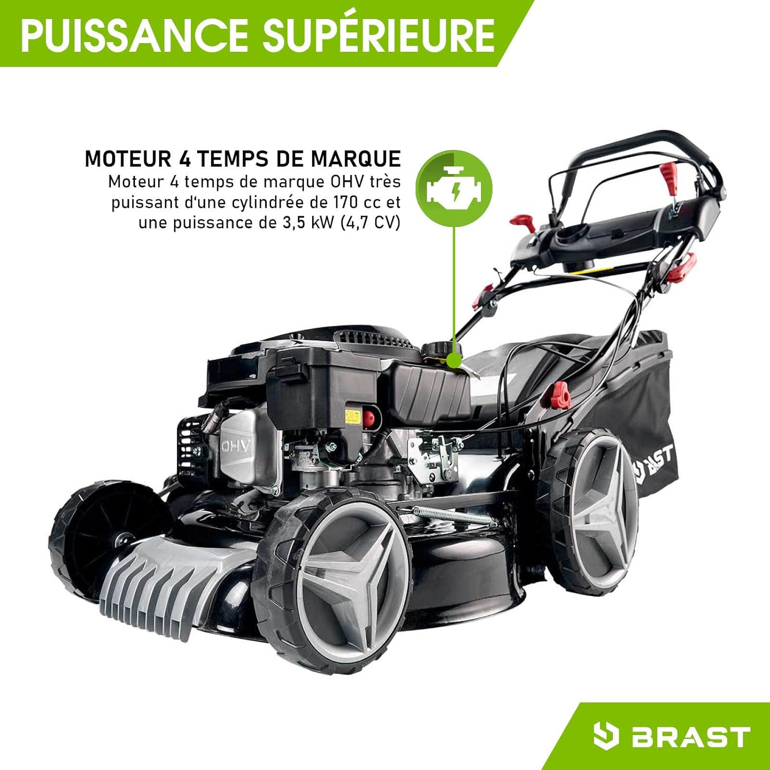 BRAST - tondeuse série Speed - 46cm - 3,5kW, mulching, 4en1, moteur 170cc