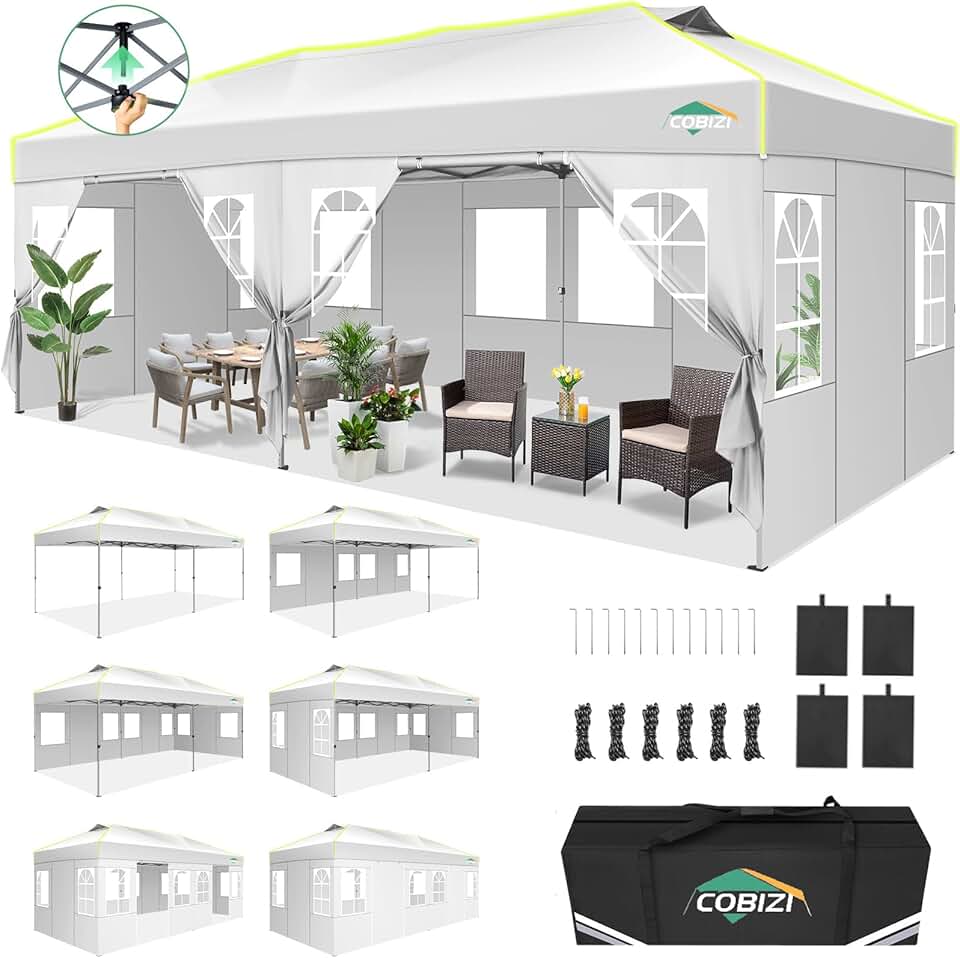 COBIZI - Barnum pliant série Jardin - 3x6m - Imperméable, anti-UV, 6 parois, sac transport