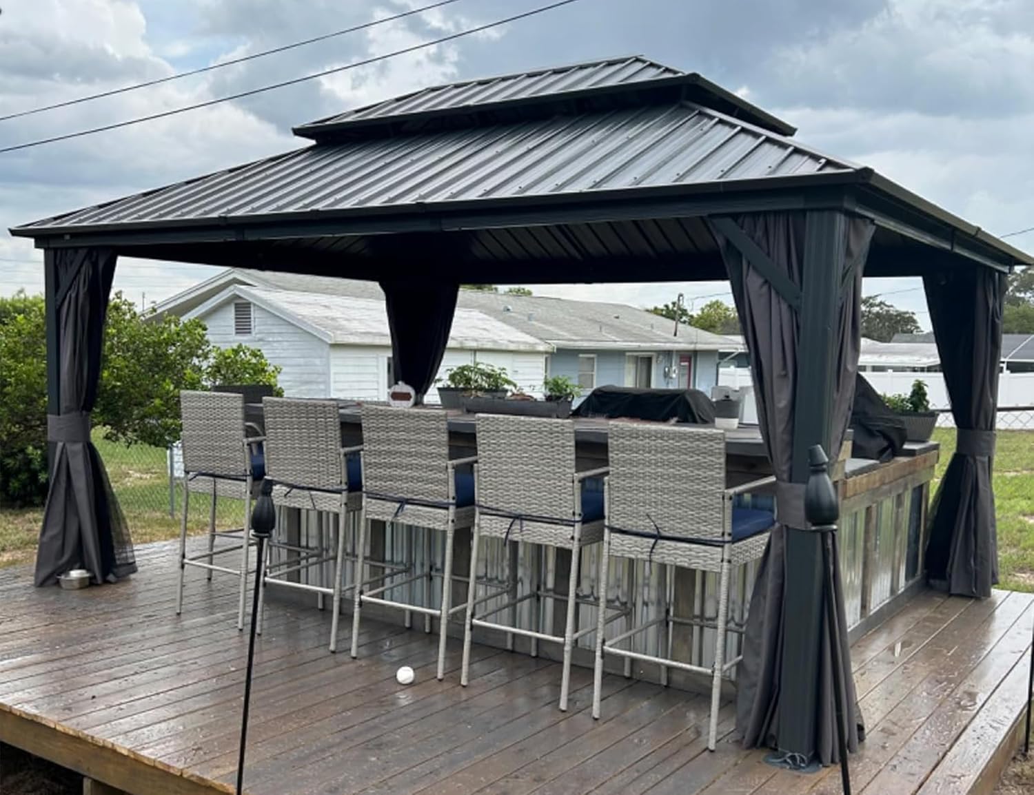 PURPLE LEAF - pergola série double toit - 4,85x3,65 m - alu acier, rideaux, moustiquaire