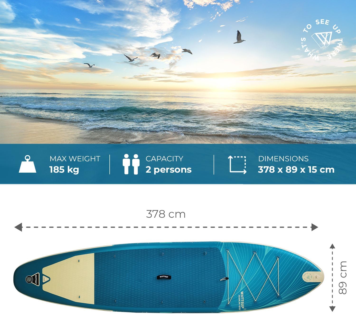 Wattsup - Sup Stand Up Paddle Gonflable - Gamme Essentials - Dropstitch - Pack Complet : Pagaie 2in1 Leash Pompe Sac de Transport