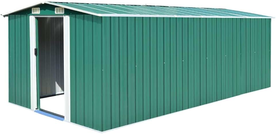 ShGaxin Abri de jardin, abri de jardin extérieur, armoire extérieure, cabane extérieure, armoires terrasse extérieure, en métal vert, 257 x 489 x 181 cm