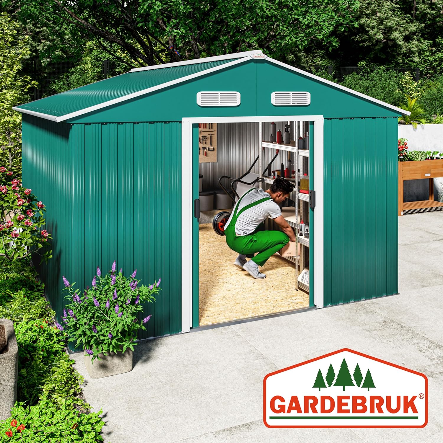 GARDEBRUK - Abri de jardin métal XXXL, 8m², porte coulissante, 315x260x180cm