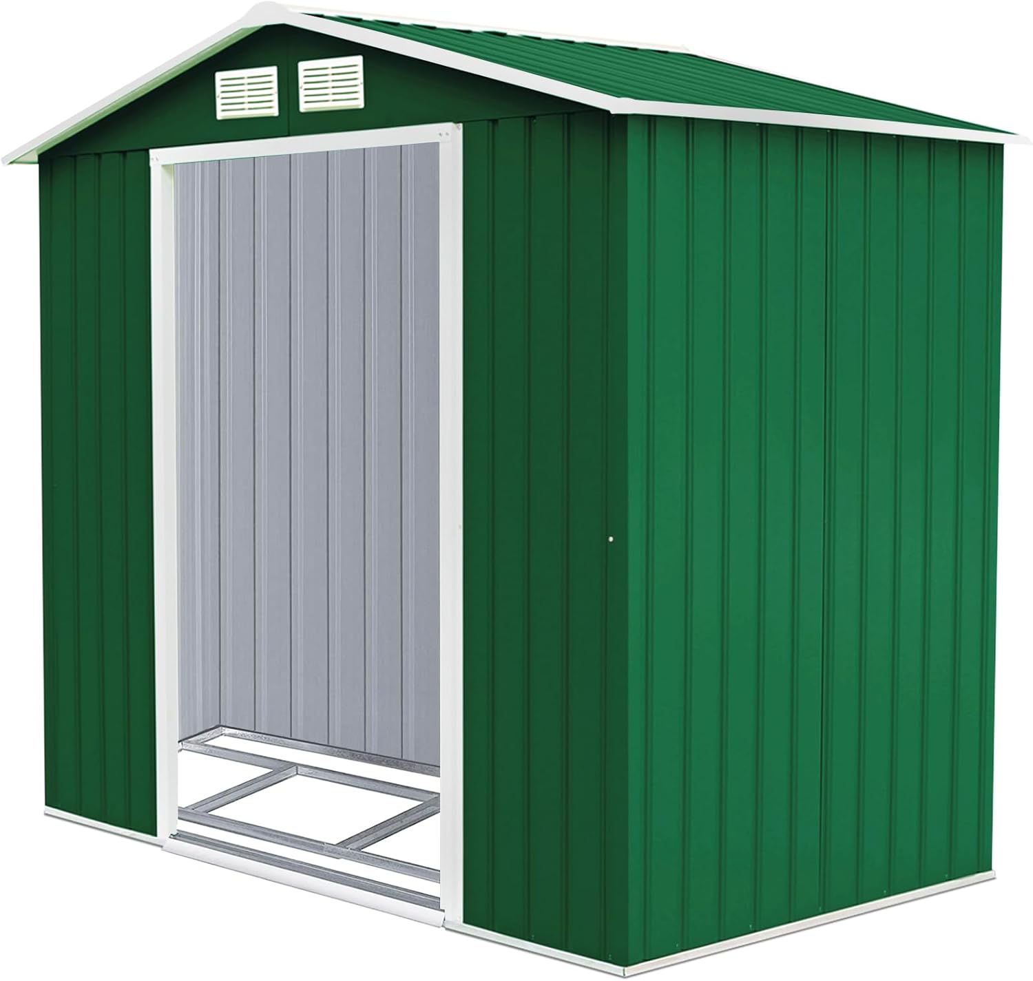 COSTWAY Abri de Jardin Métal Extérieur 2.7㎡ Acier Galvanisé avec Fondation, Toit Penché, 4 Persiennes, Double Porte Coulissante, Cabane Jardin Exterieur avec Rampe, pour Vélo, Poubelle, 213x127x185CM