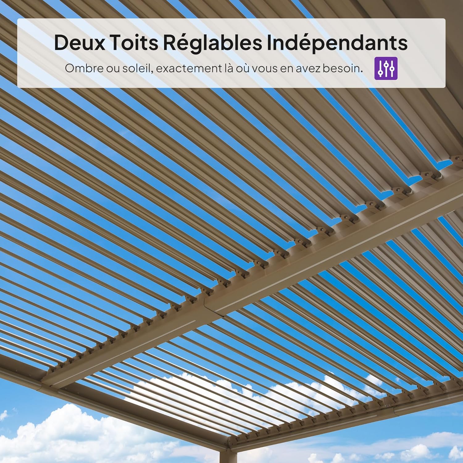 PURPLE LEAF - Pergola bioclimatique - 3x3,65m - LED, alu, lames orientables, étanche, anti-UV
