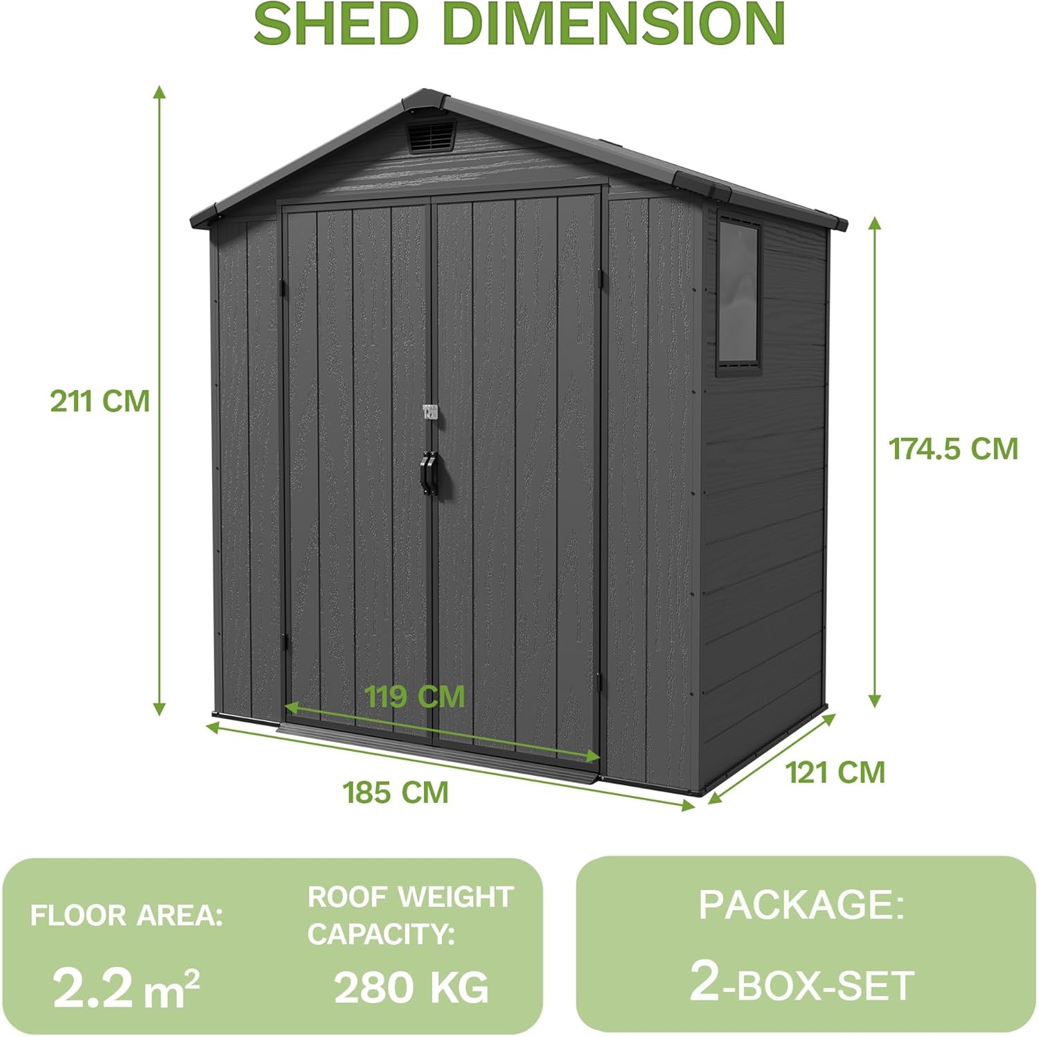 Triumphkey Abri de rangement extérieur de 1,8 x 1,2 m, abri de jardin en plastique avec porte verrouillable, résistant aux intempéries, pour vélo, outils et poubelle de rangement pour pelouse