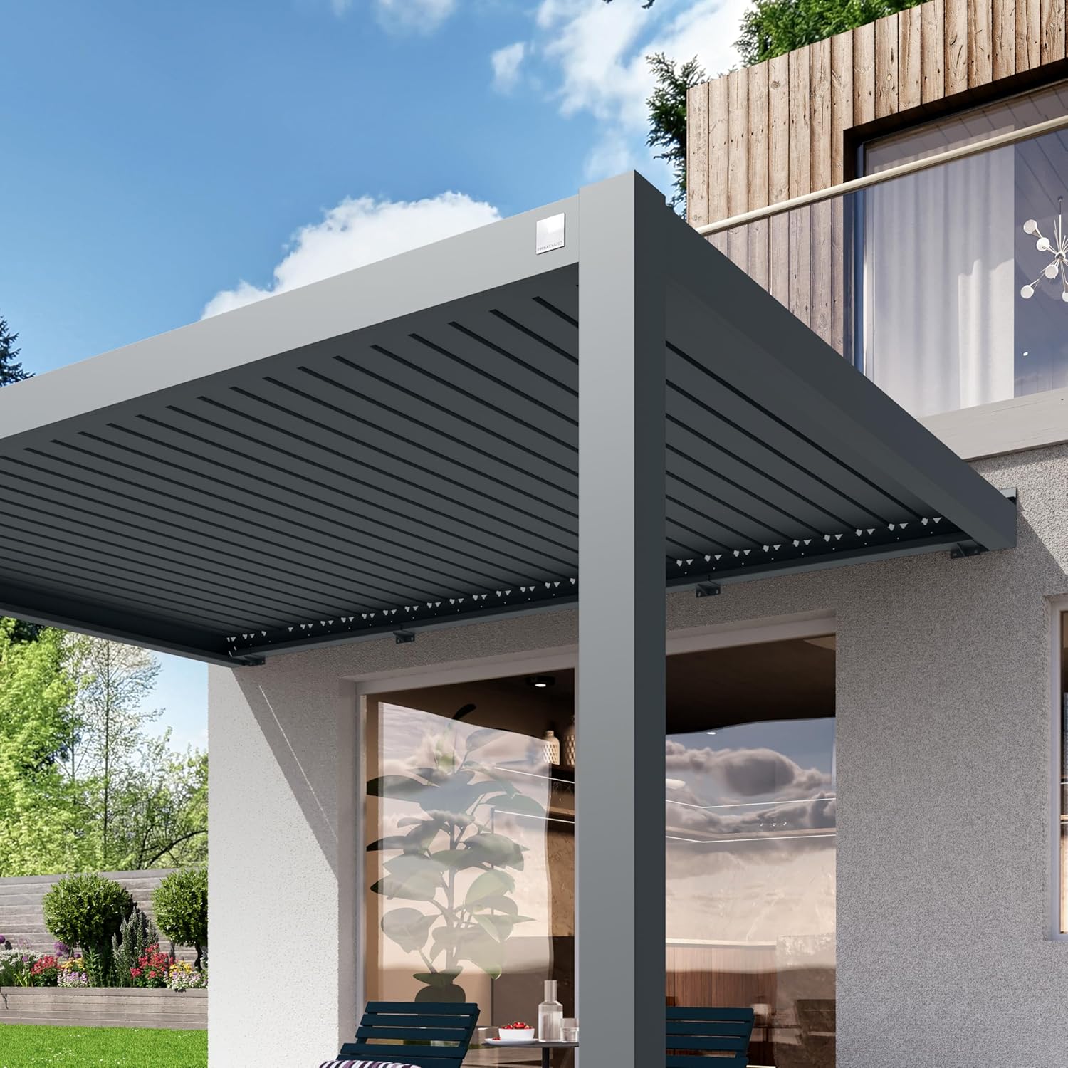 PRIMEYARD - Pergola adossée série - 3x4m - aluminium lames orientables