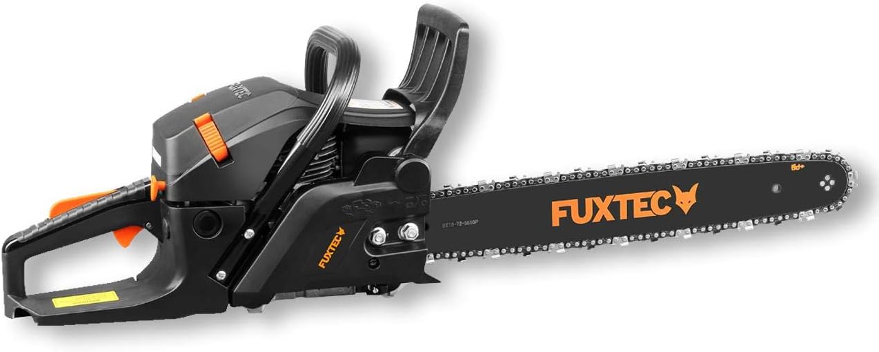 Fuxtec Tronçonneuse Thermique 46 cm - 18 Pouces FX-KS255 Black Edition 54cm3 2 Temps Essence 2,3kW Élagage Ébranchage Bois De Chauffage