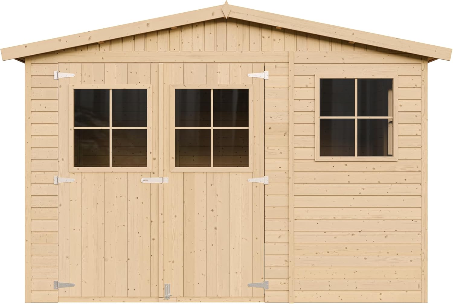 Abri de Jardin en Bois Naturel - Stockage extérieur avec fenêtres- H226x316x324 cm/9 m² Hangar en Bois Naturel - Atelier Rangement Outils et vélos- TIMBELA M335