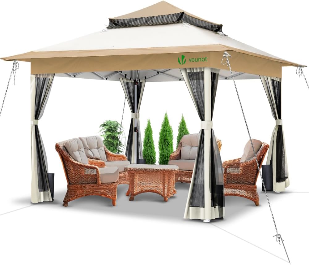 VOUNOT - tonnelle jardin extérieur - 3.6x3.6m - moustiquaire, acier, toit double, anti-UV