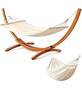 BELONID Hamac avec Support en Bois, 2 Hamacs Inclus, Supporte 200 kg, 320×120×120 cm, Ajustable e...