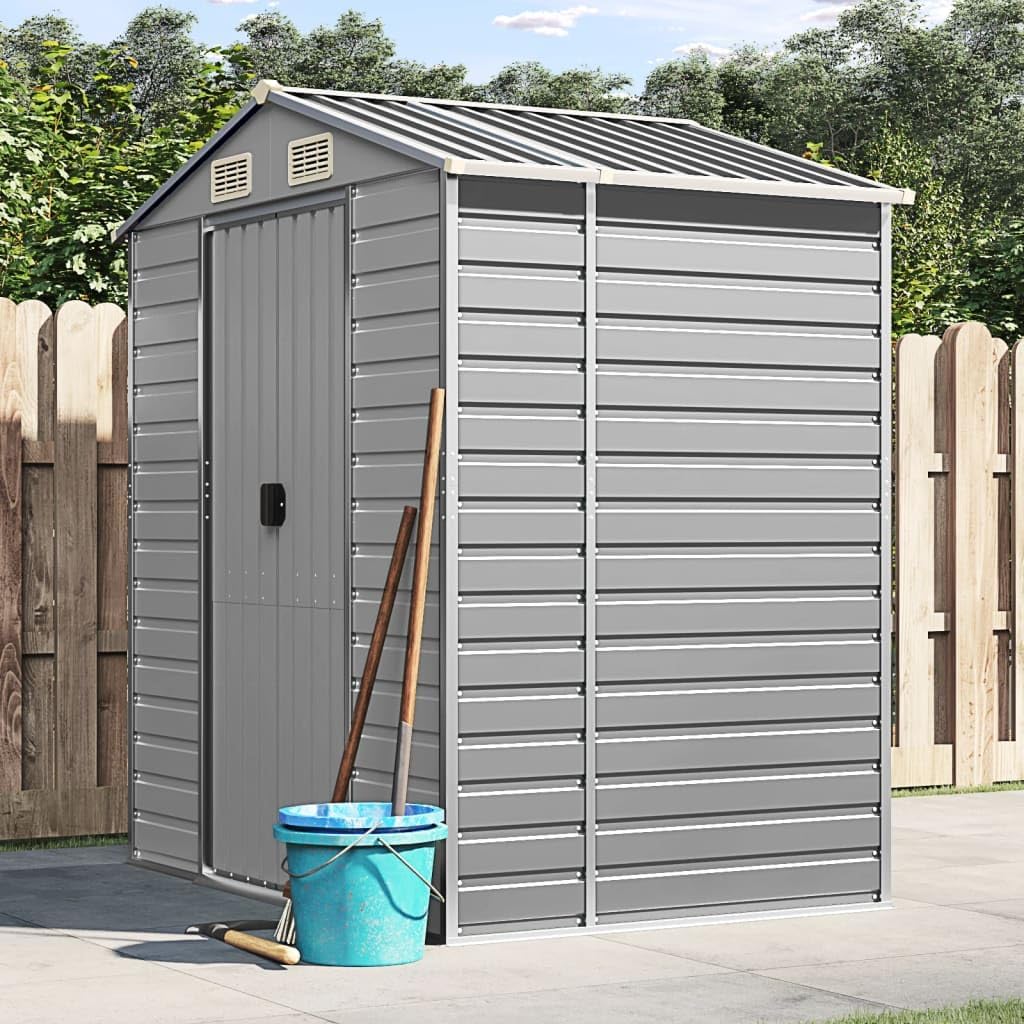 vidaXL Abri de Jardin, Cabane à Outils avec Poignées, Remise à Outils avec Toit Inclinable, Abri de Rangement Patio, Gris Clair 191x130x198 cm Acier Galvanisé