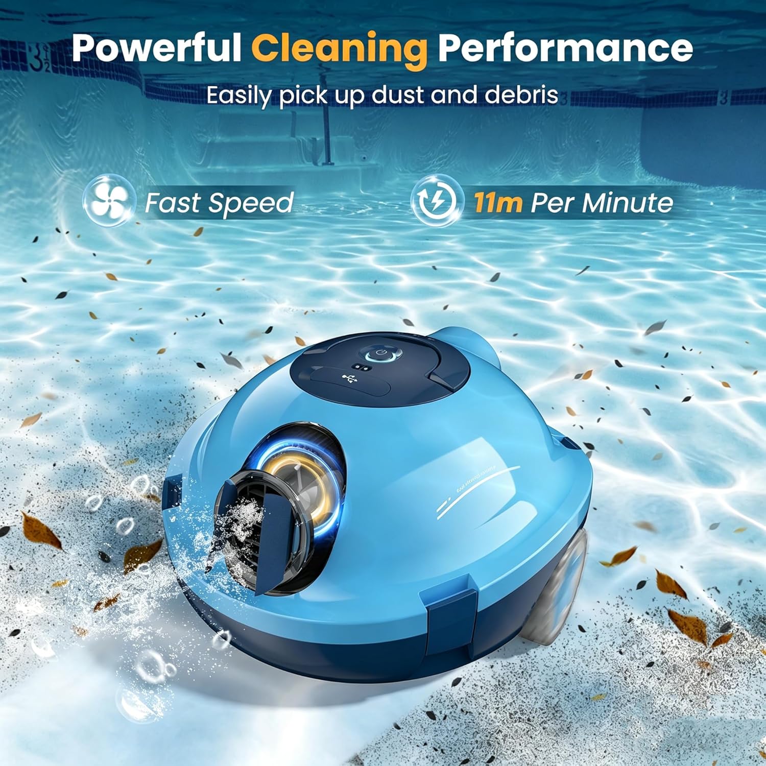 MEDOXA Robot Nettoyeur de Piscine sans Fil, aspirateur de Piscine Automatique, 120 Minutes d'autonomie, Auto-stationnement, Robot Piscine jusqu'à 100 m²（Bleu Seulement 15 en Stock）