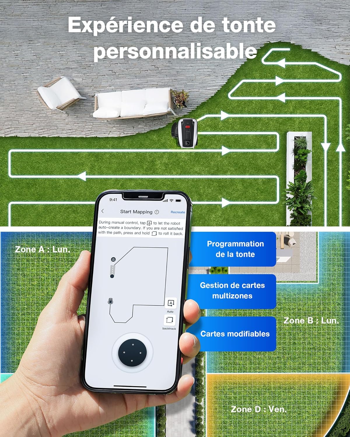 Ecovacs - Goat O1200 - 1200m² - LiDAR Pro, navigation IA, coupe précise O1200