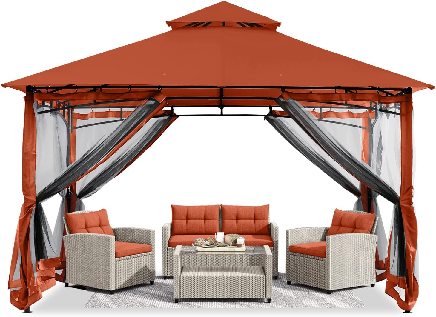 ABCCANOPY - tonnelle jardin double toit 3,35x3,35m, filet ombre, rouge