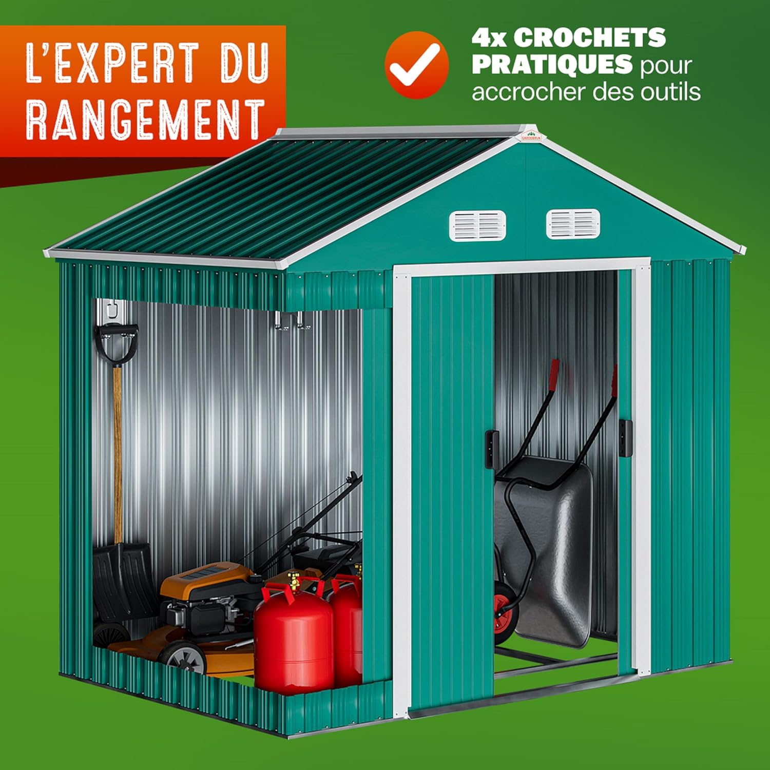 GARDEBRUK - Abri de Jardin XL 2m², 200x135x190cm, porte coulissante, vert