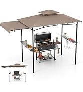 RELAX4LIFE Tonnelle Barbecue Exterieur avec Auvent Réglable | Auvent Abri Barbecue | 2 Tablettes ...