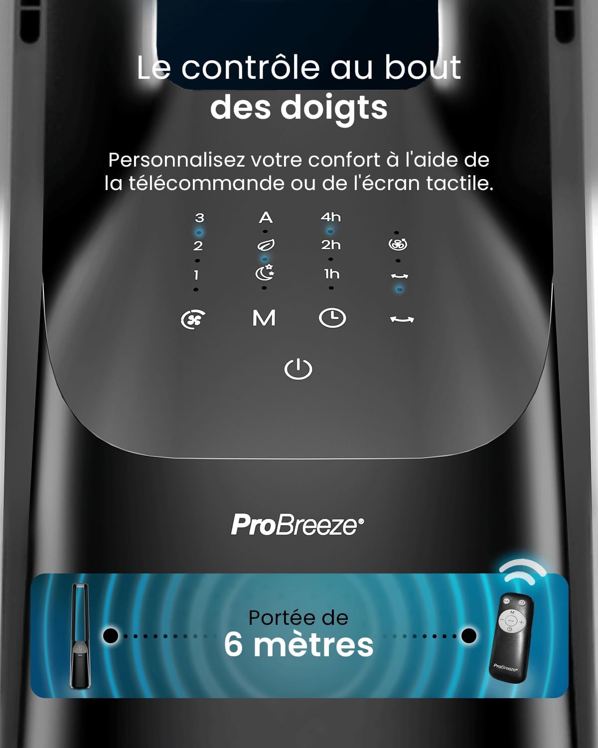 Pro Breeze - Ventilateur colonne sans pales - 101 cm - WiFi, ultra silencieux, LED, télécommande, 6 vitesses, 5 modes, o