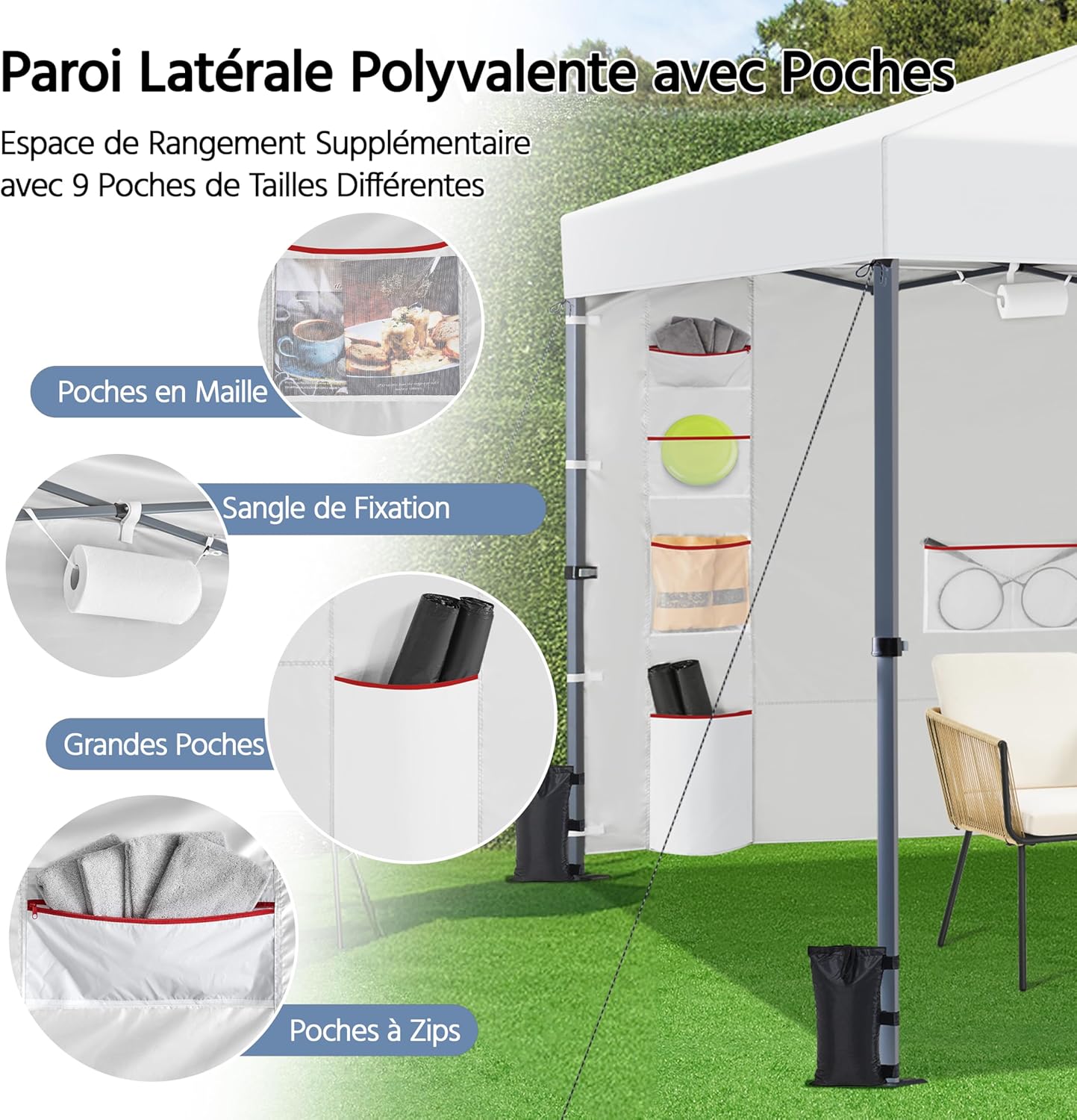 Yaheetech - tonnelle pop-up, pliable, latérales, réglable, imperméable, anti-UV - pour jardin terrasse camping
