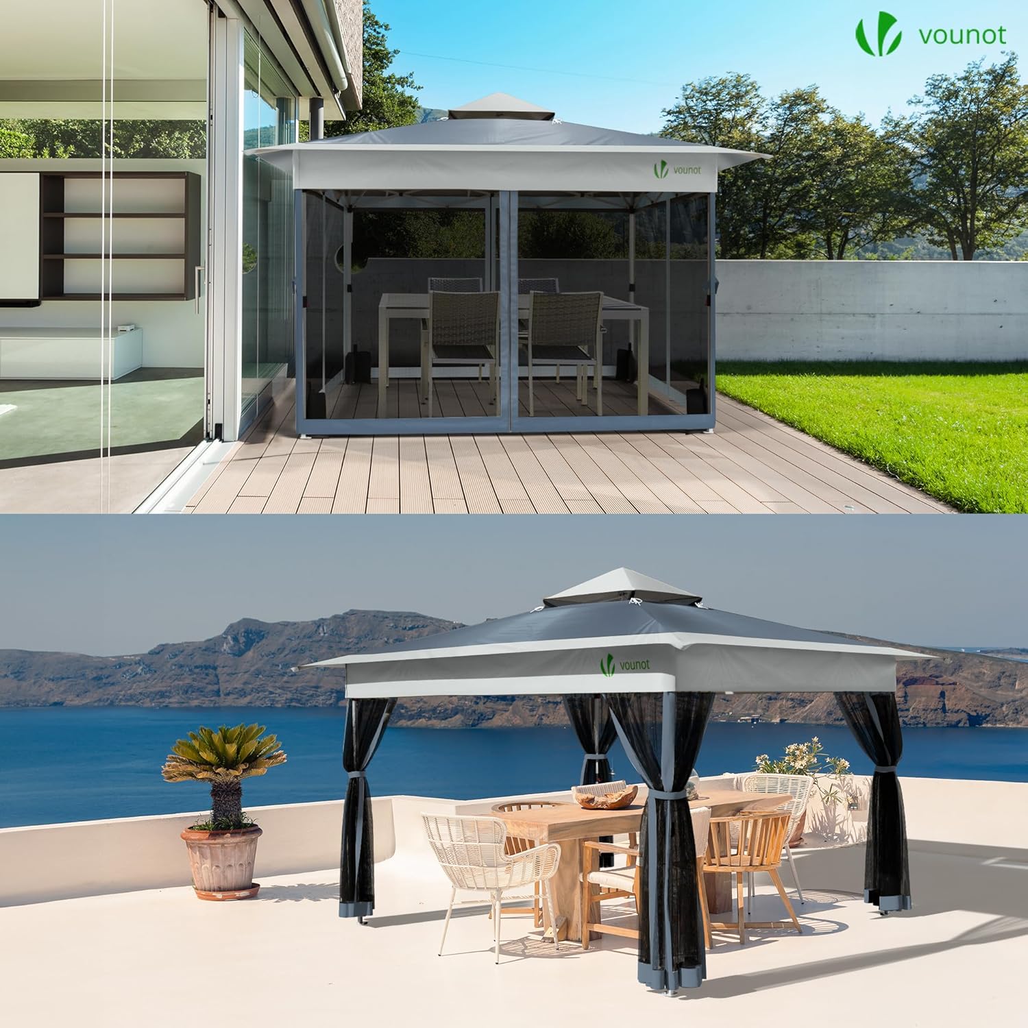 VOUNOT - tonnelle pop up - 3.6x3.6m - moustiquaire, anti-UV, acier
