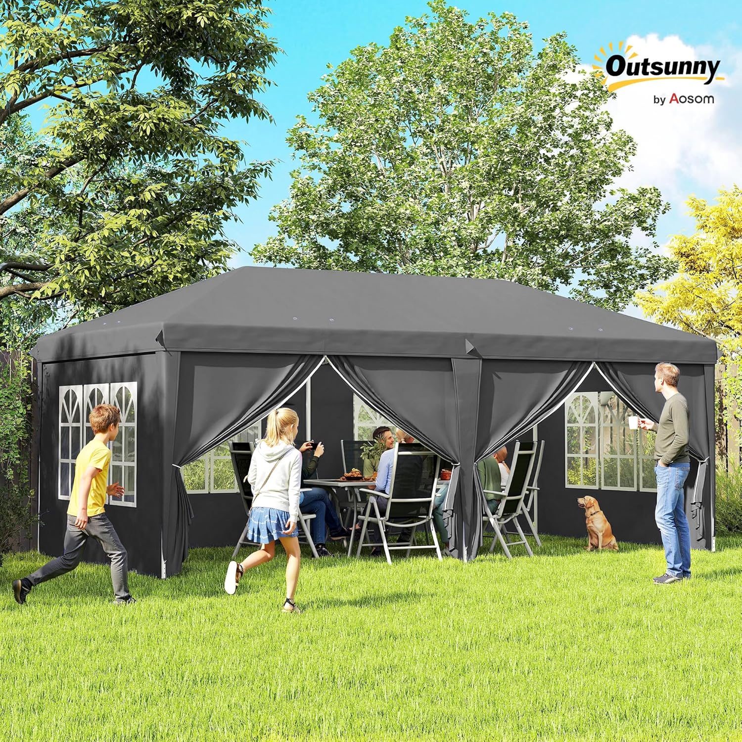 Outsunny - Tonnelle pliable 3x6m acier renforcé, côtés amovibles, gris