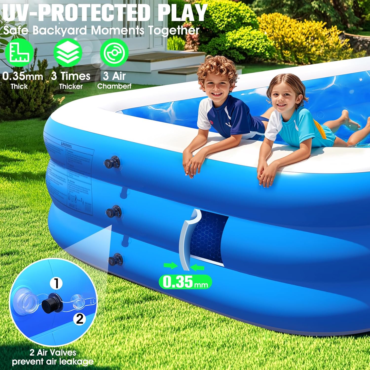 Luxfero – Piscine Gonflable avec siège, 280x160x50 cm, lumières, 1400L