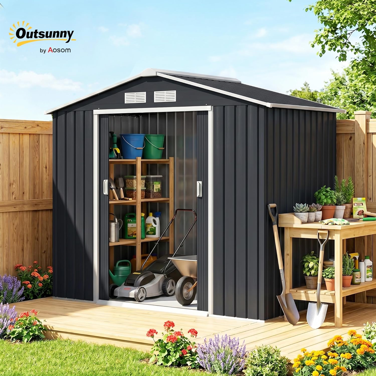 Outsunny - abri de jardin métal 2,77 m², 213x130x185 cm, porte verrouillable, 4 aérations