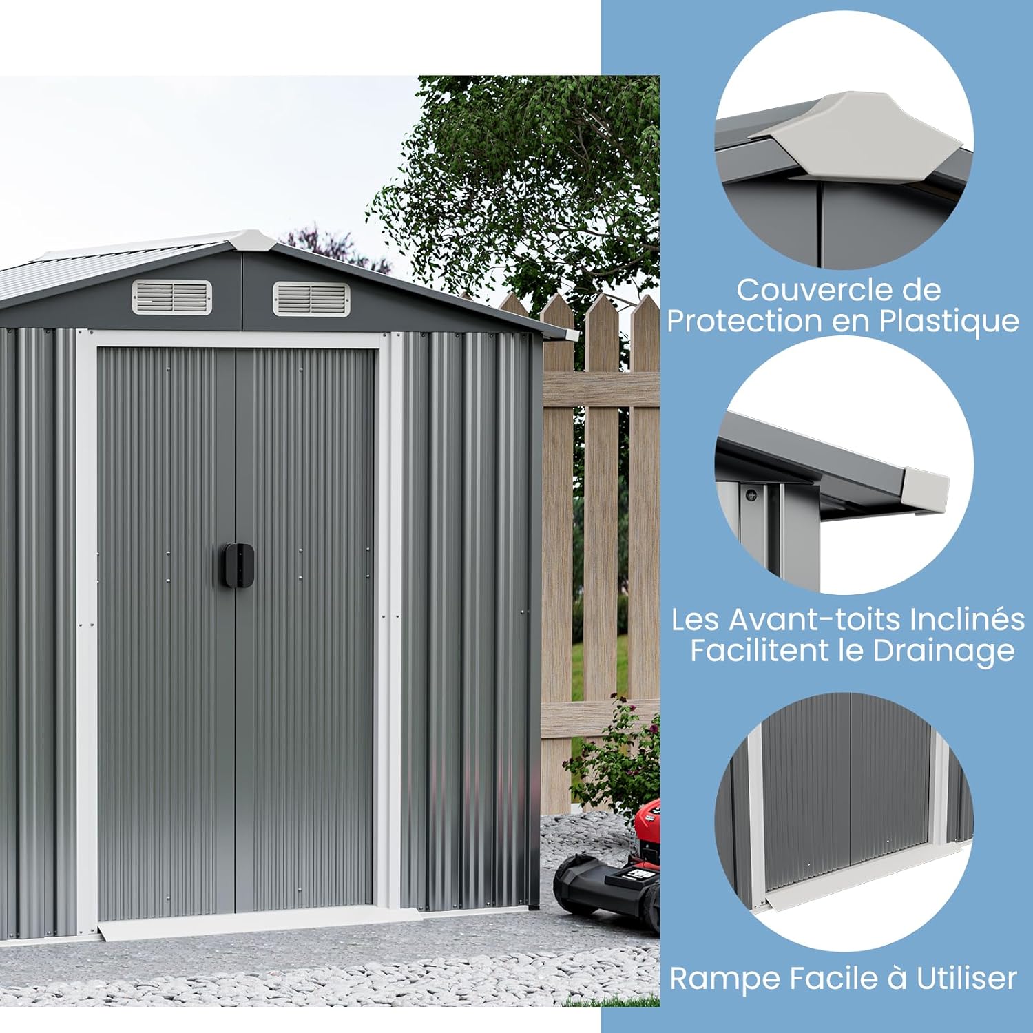 COSTWAY - Abri jardin métal galvanisé - 3,7m³ - double porte, aération, rampe